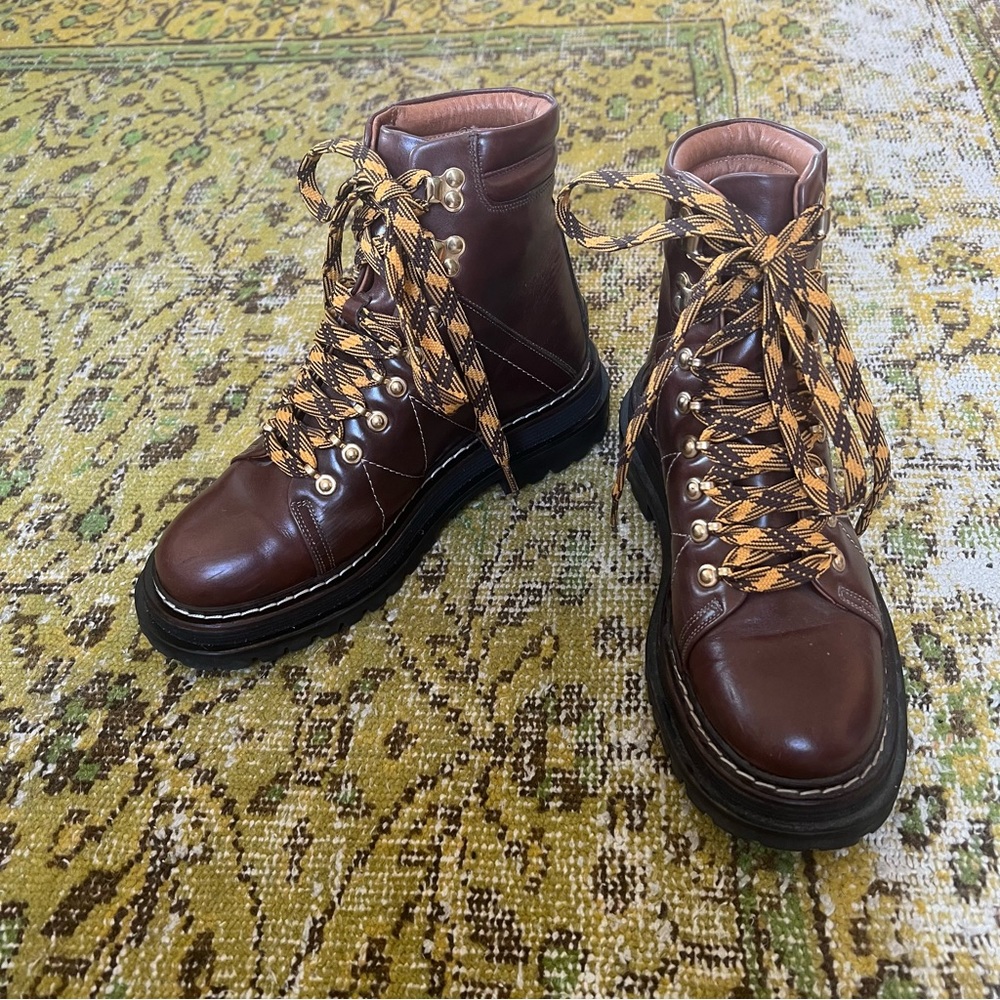 SOLD IN DEPOP -SANDRO brown leather Elton Ankle Marron Lace Up Combat Boots